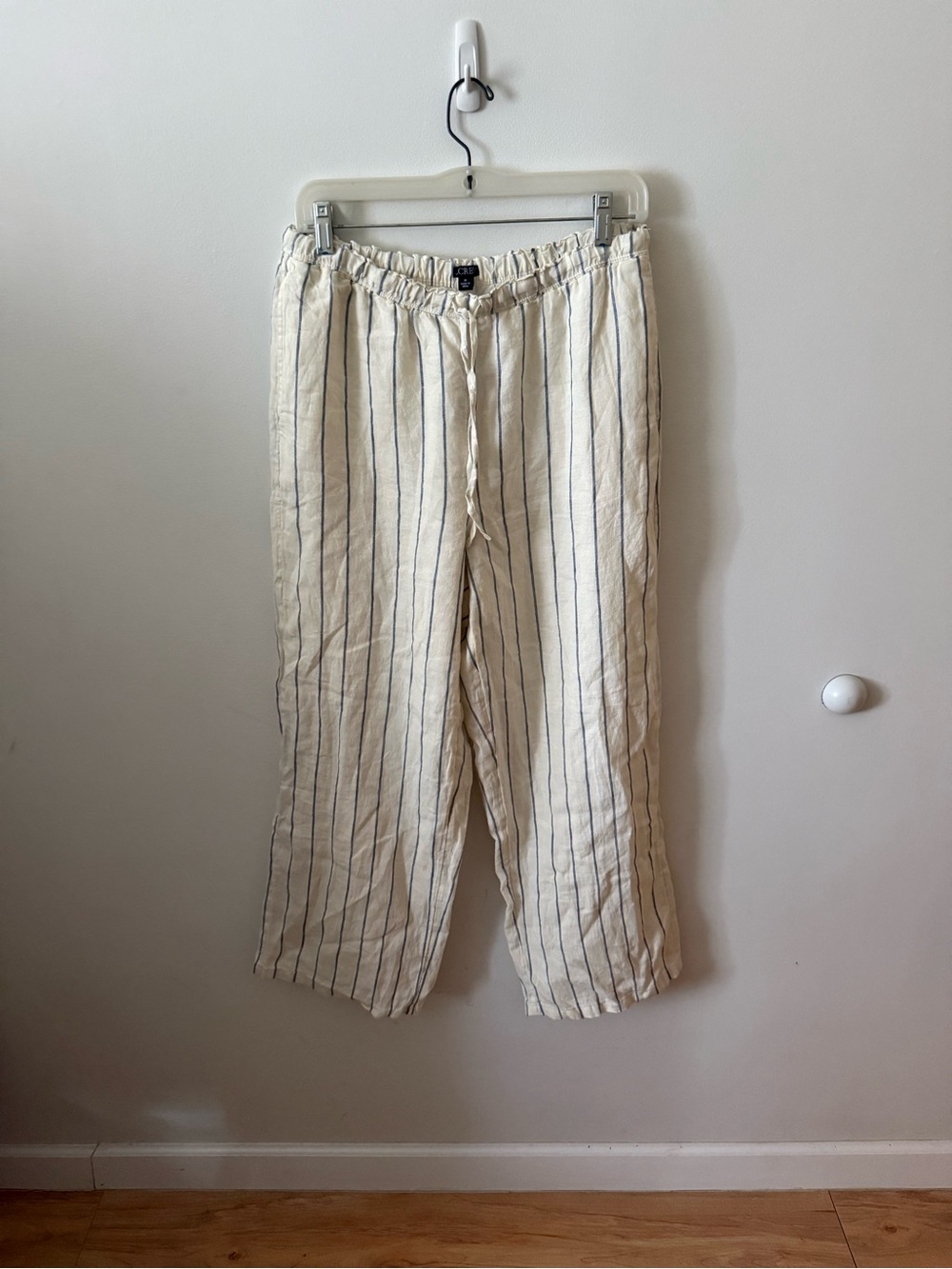 J. Crew Cream Linen-Blend Striped Drawstring Pants